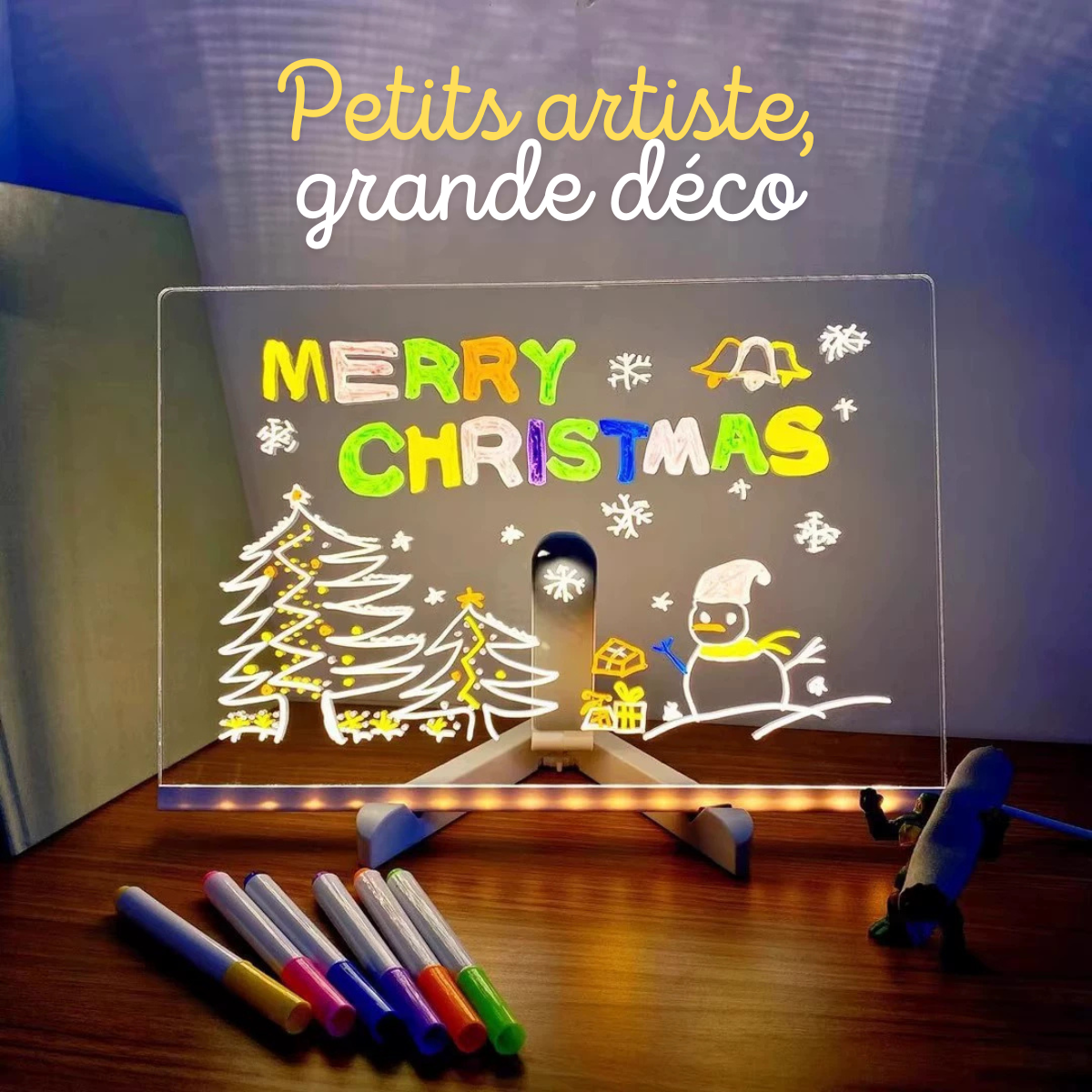 Image d'un tableau lumineux pour enfants avec feutres brillants